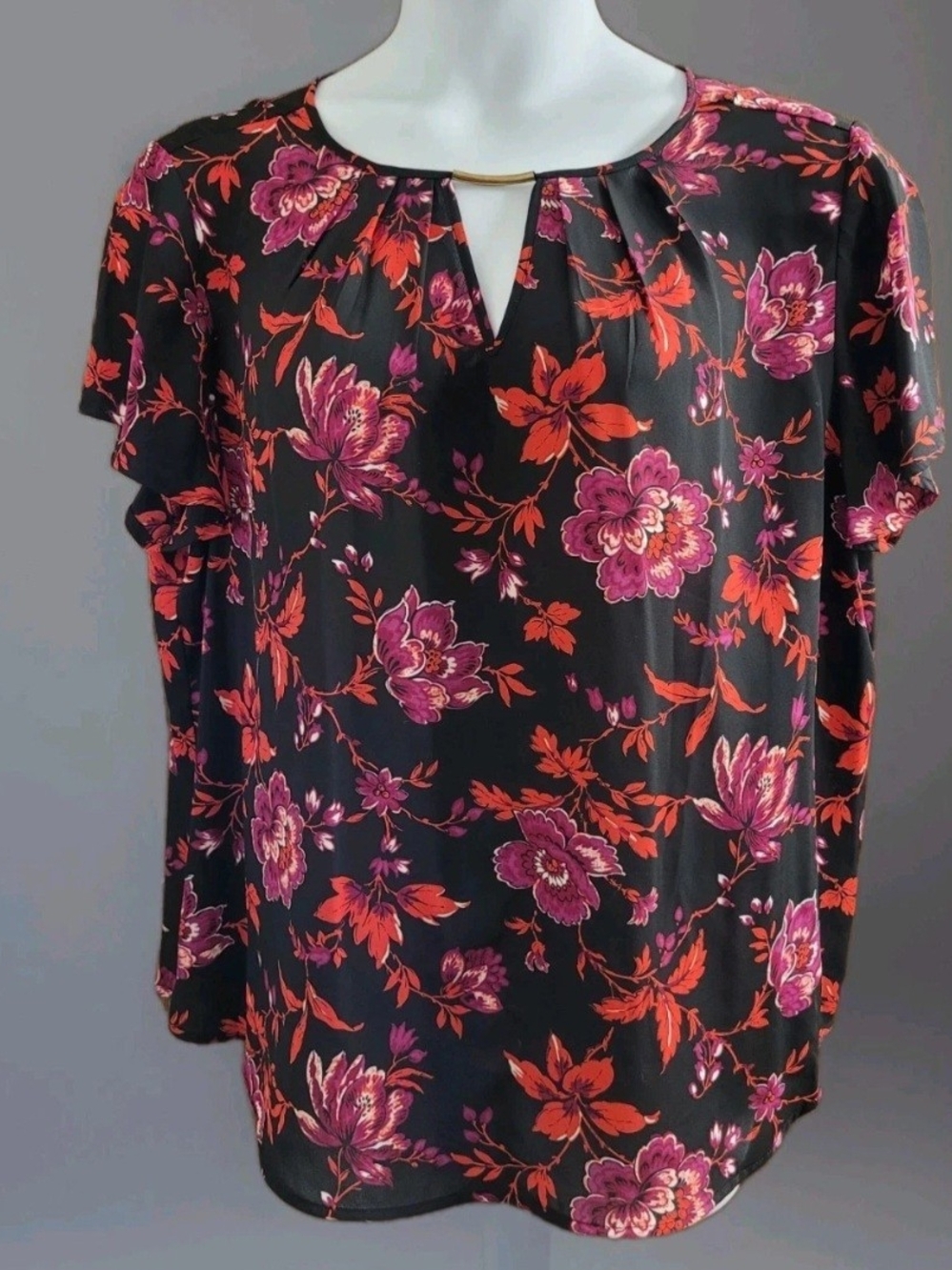 Liz Claiborne Career womens size XXL blouse Floral Keyhole Business Casual  NWOT